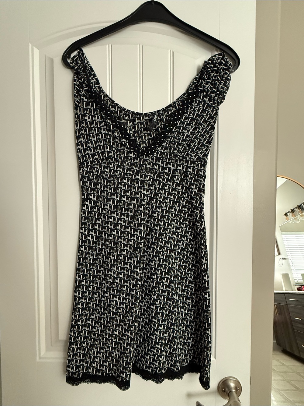 Liu Jo Black and White Logo-Print Mini Dress